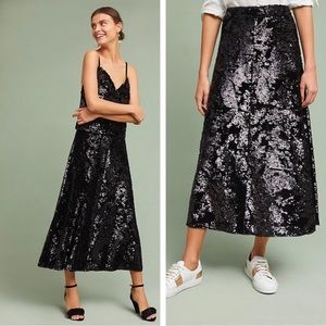 Anthropologie Minuit Sequined Velvet Midi Skirt by Just Female